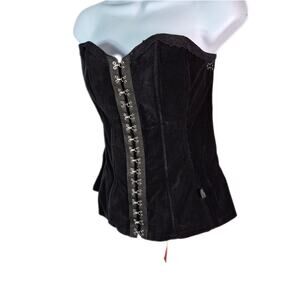 TRIPP NYC Vintage Y2K Black Velvet Corset Top w/ Red Ribbon Womens Size M